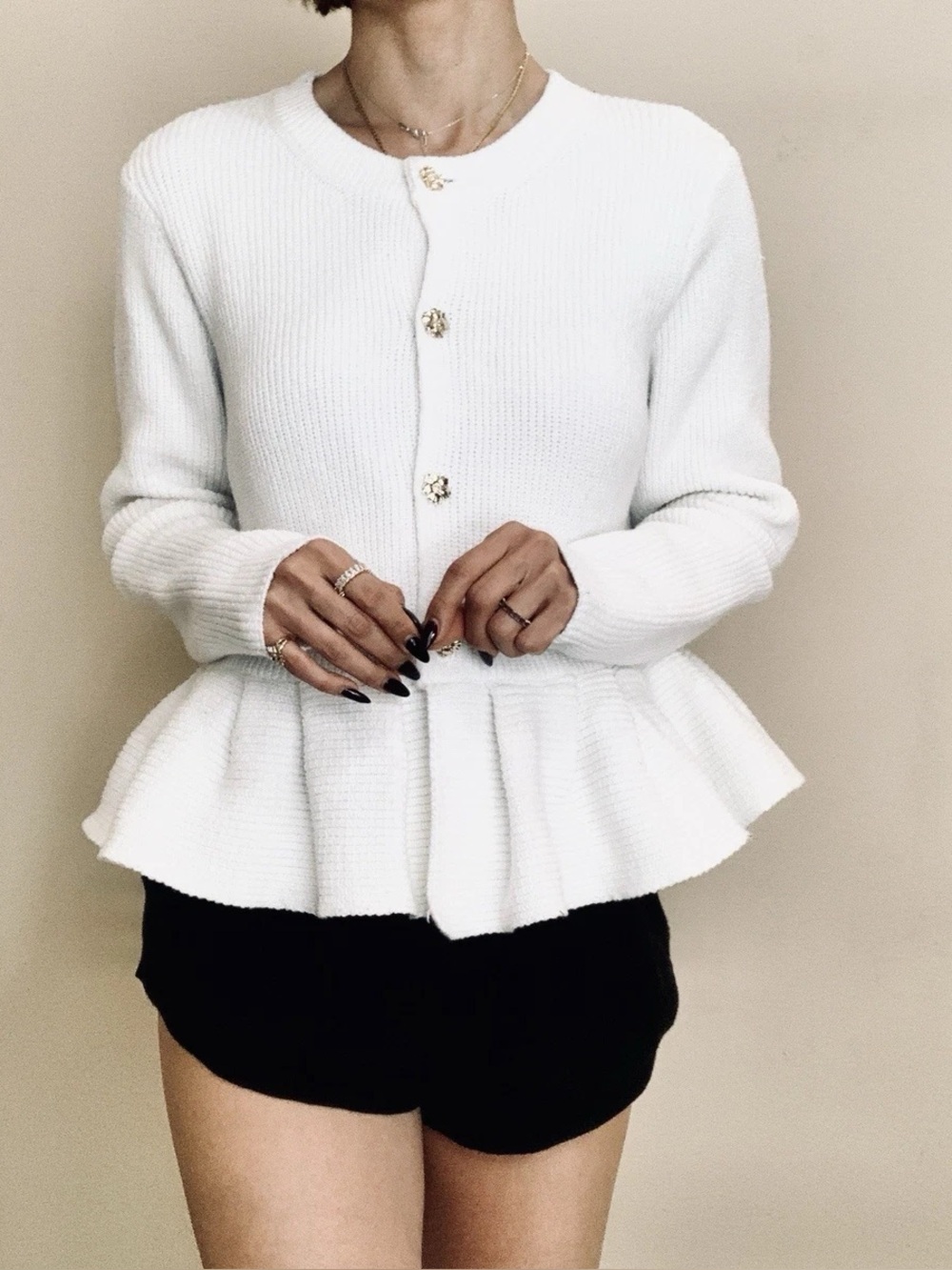 En Saison Cotton Blend Peplum Cardigan
